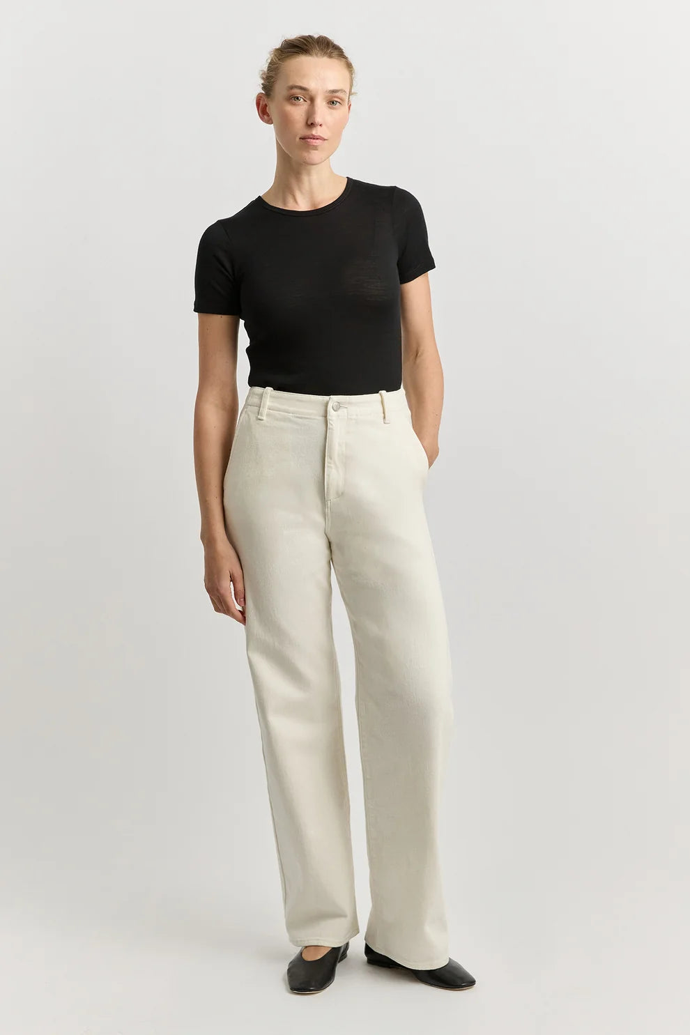 Wide Leg Merino Denim Jean | Ecru