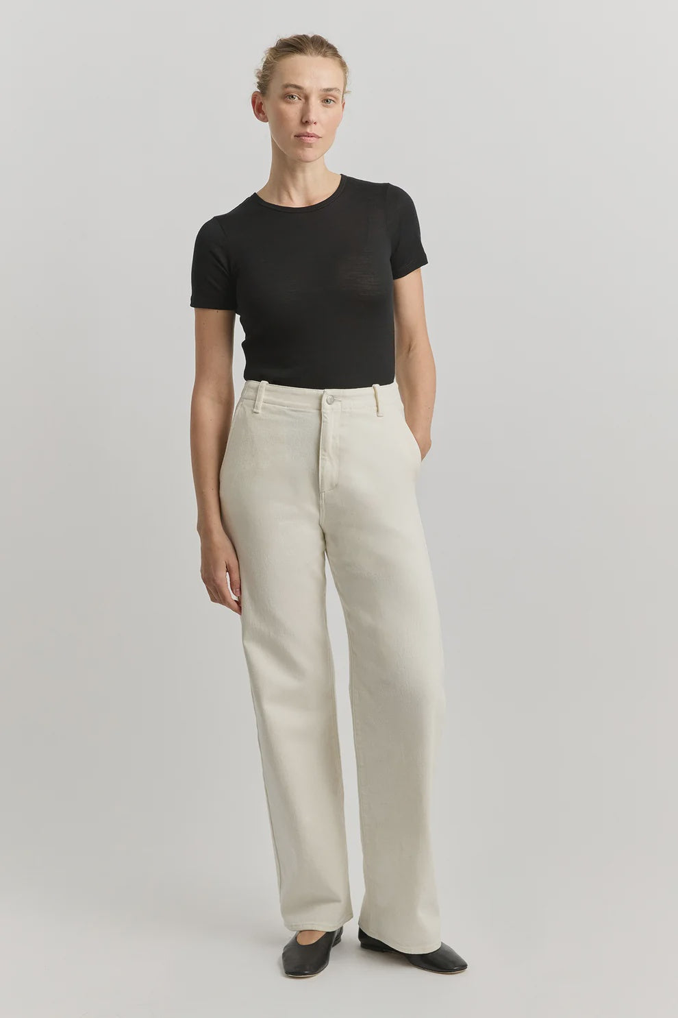 Wide Leg Merino Denim Jean | Ecru
