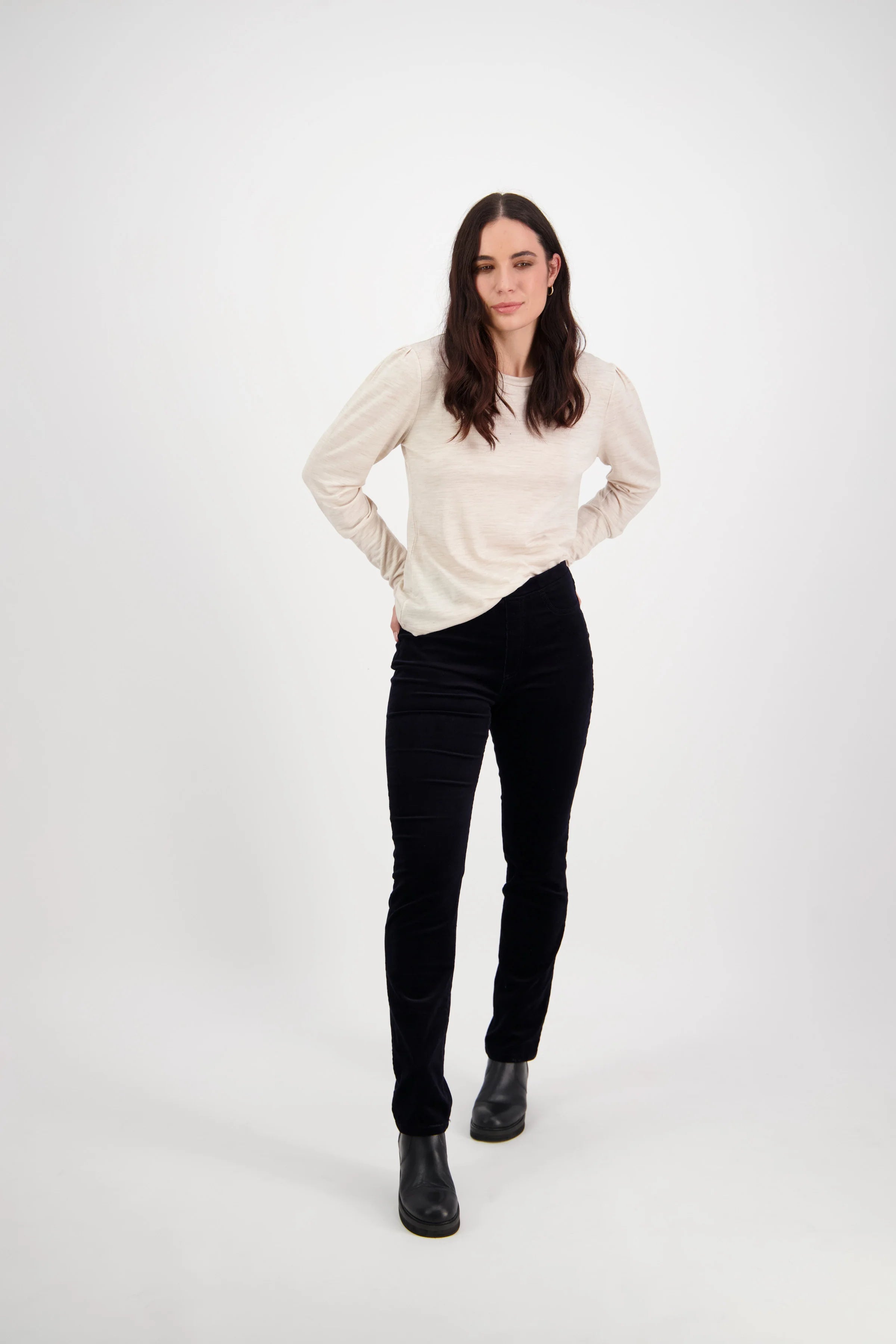Slim Leg Full Length Cord Pull On | Midnight - - Beechworth Emporium