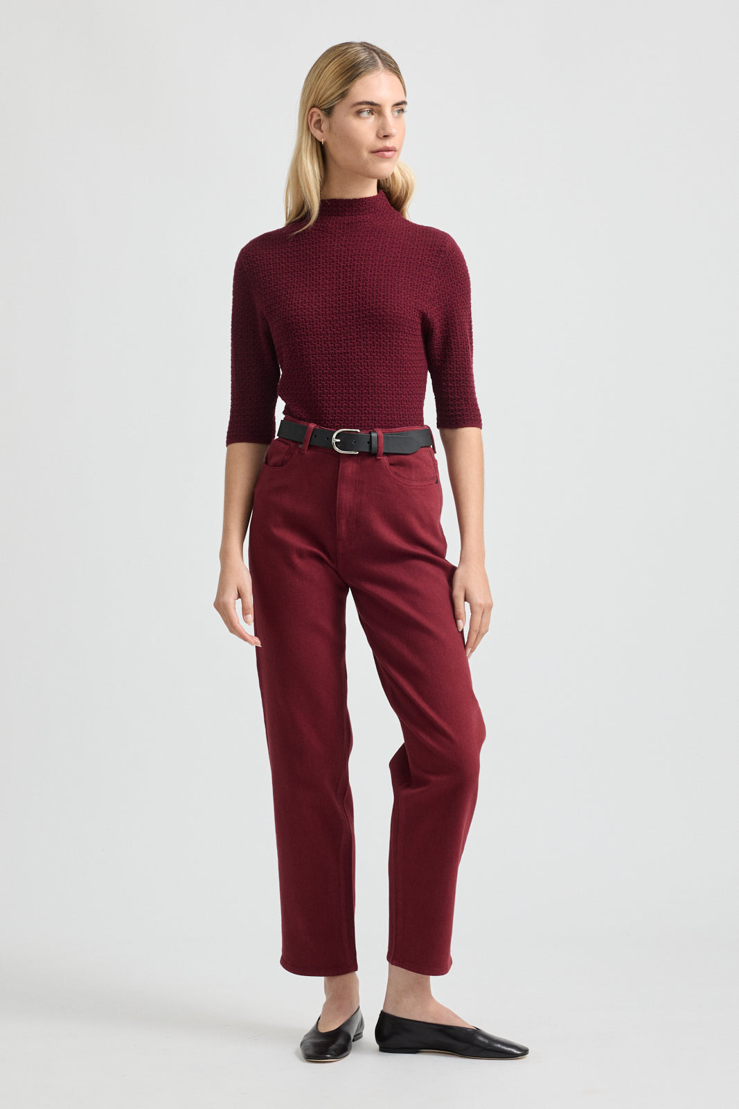 Texture Stitch Top | Dark Cherry - Toorallie - Beechworth Emporium