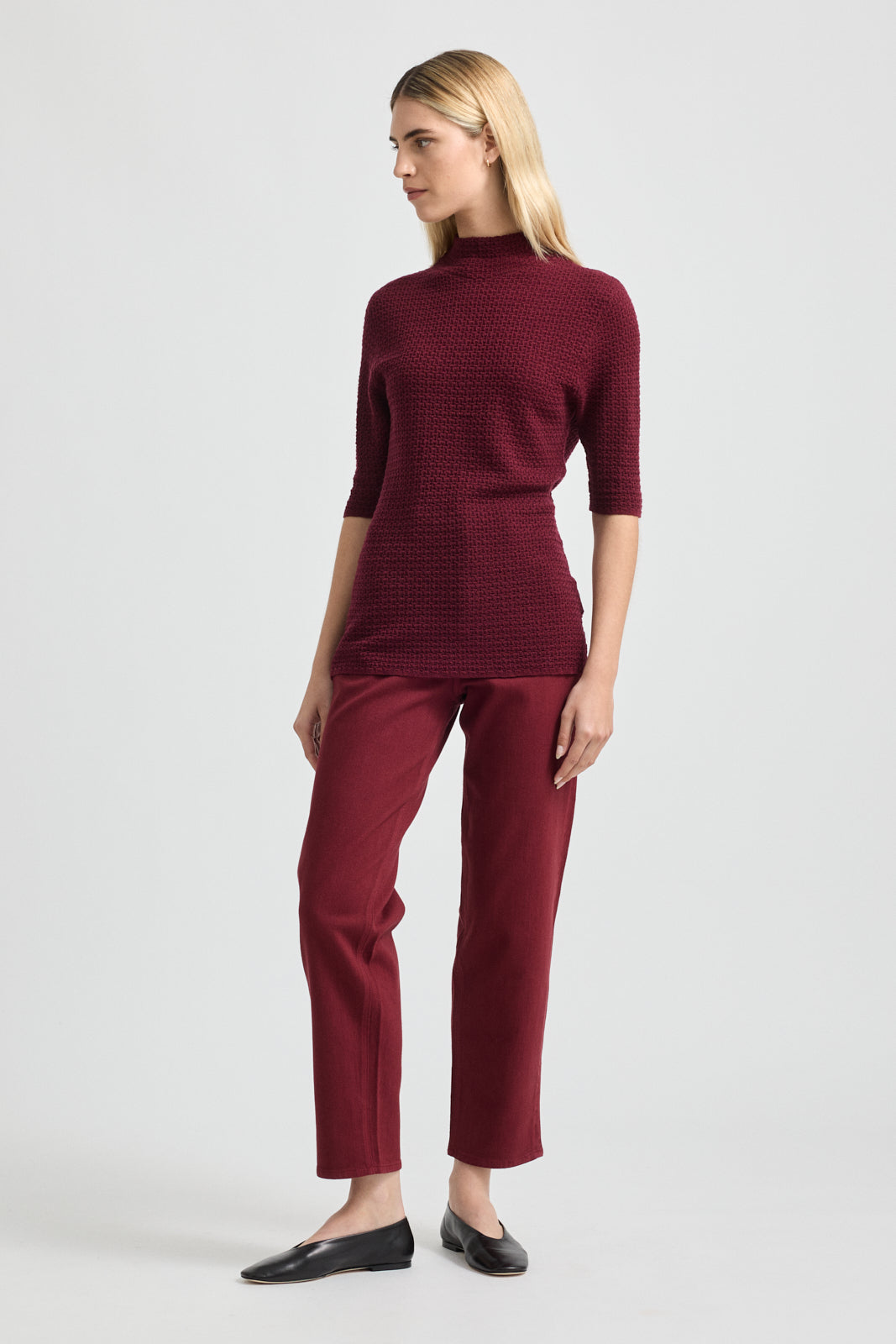 Texture Stitch Top | Dark Cherry - Toorallie - Beechworth Emporium