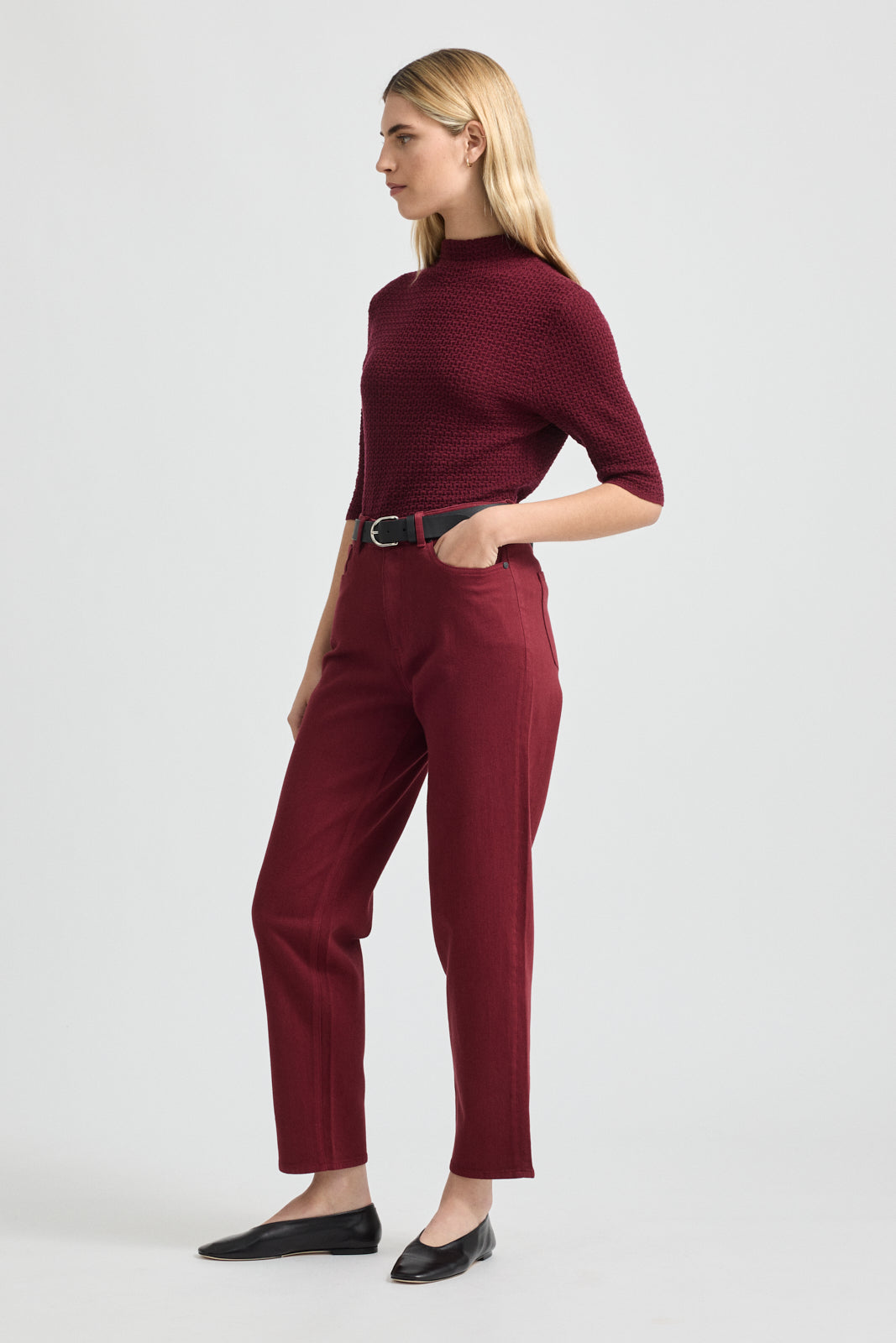 Texture Stitch Top | Dark Cherry - Toorallie - Beechworth Emporium