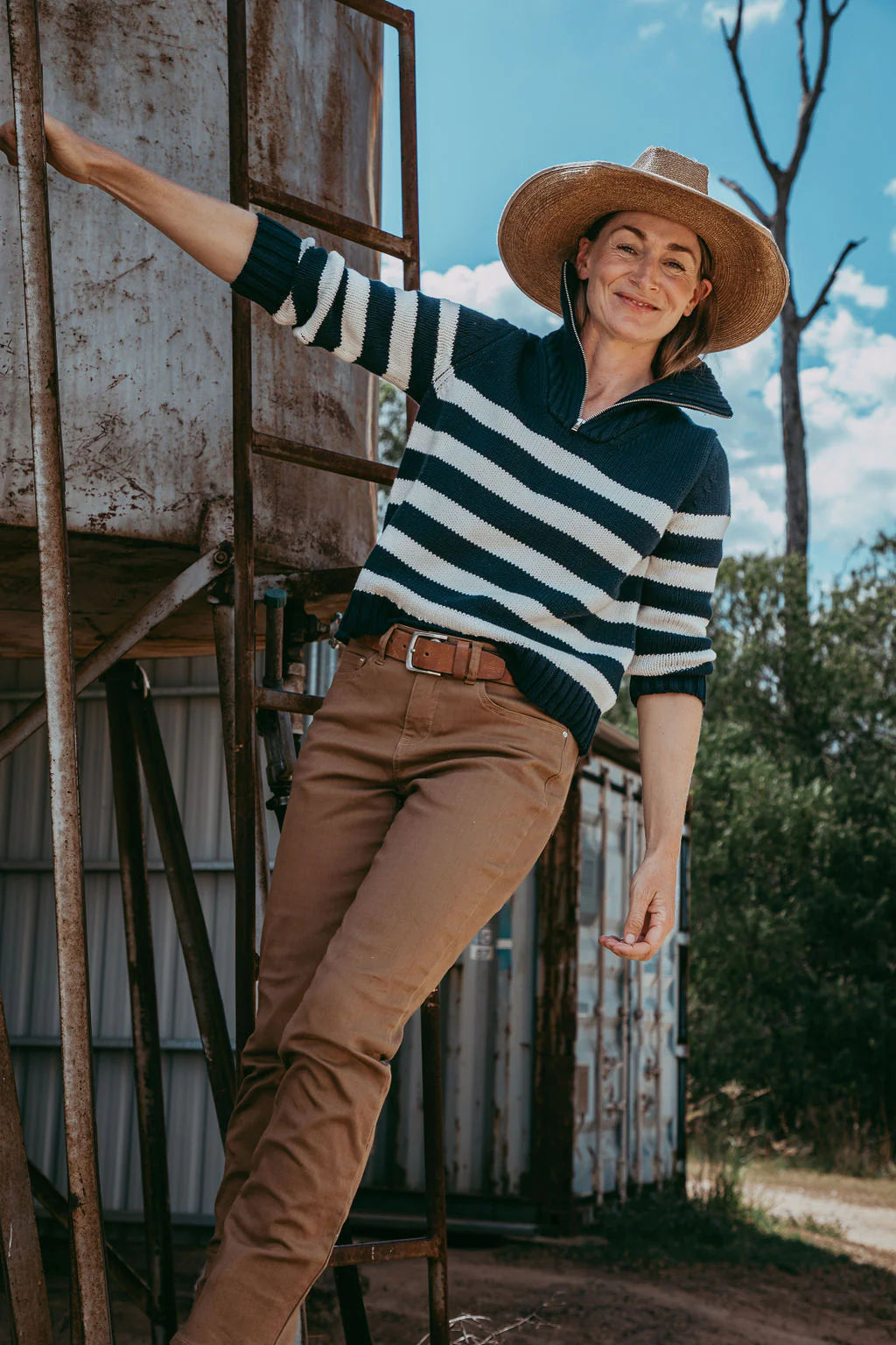 Cotton Stripe 1/2 Zip Jumper | Navy/White -  - Beechworth Emporium