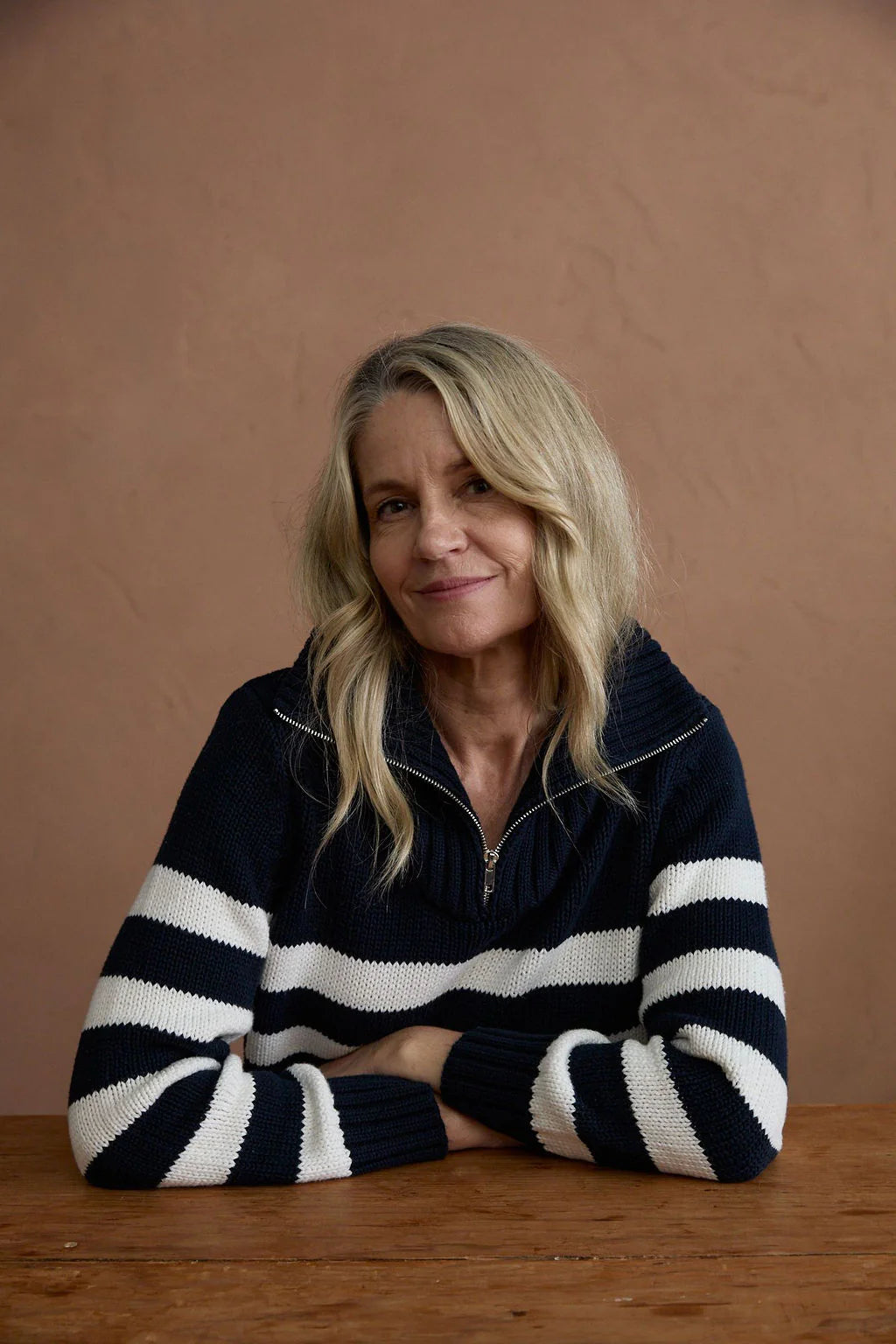 Cotton Stripe 1/2 Zip Jumper | Navy/White -  - Beechworth Emporium