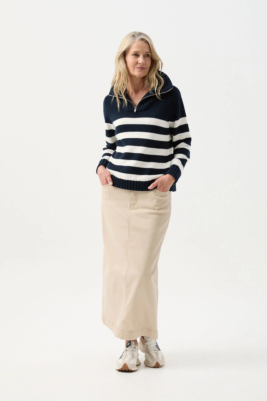 Cotton Stripe 1/2 Zip Jumper | Navy/White -  - Beechworth Emporium