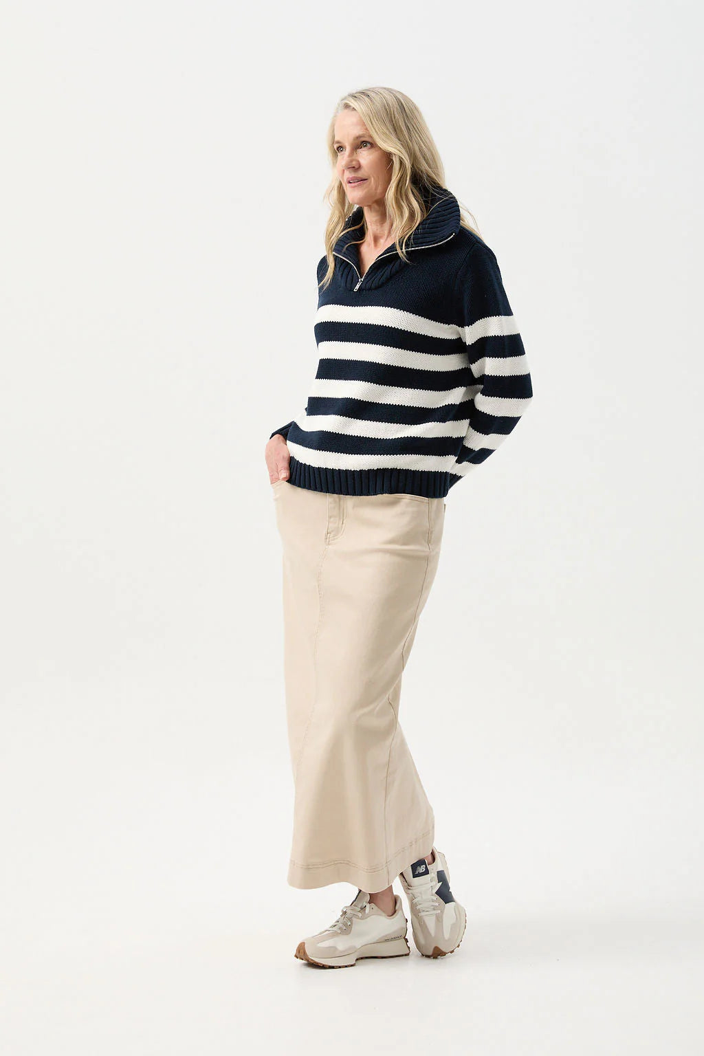 Cotton Stripe 1/2 Zip Jumper | Navy/White -  - Beechworth Emporium