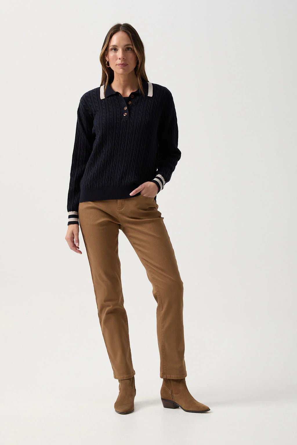 Merino Cotton Cable Knit Polo -  - Beechworth Emporium