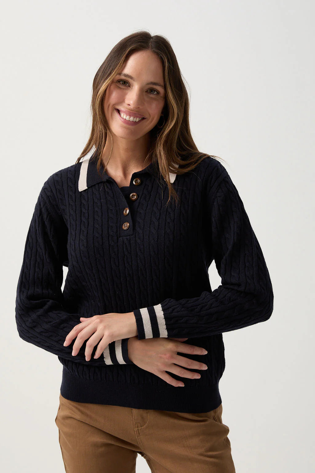 Merino Cotton Cable Knit Polo -  - Beechworth Emporium