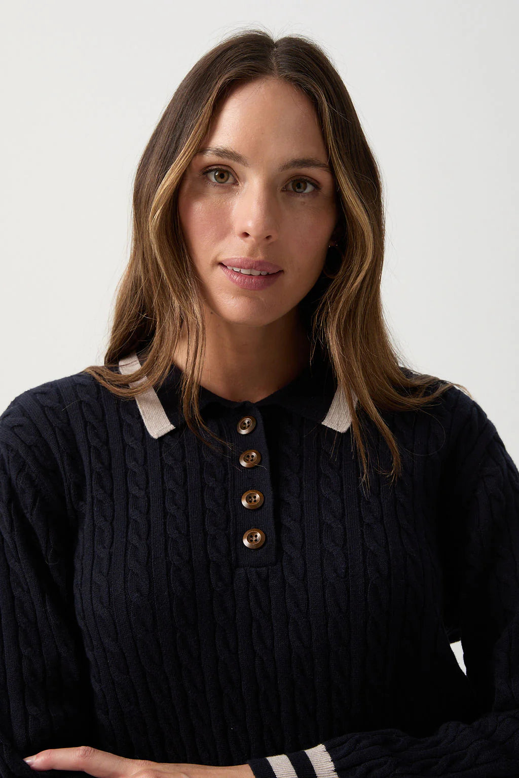 Merino Cotton Cable Knit Polo -  - Beechworth Emporium