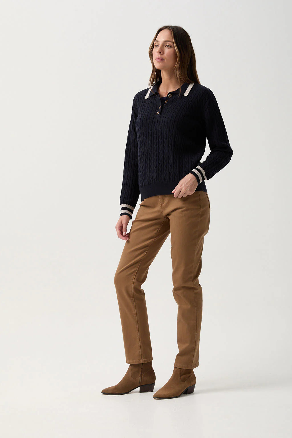 Merino Cotton Cable Knit Polo -  - Beechworth Emporium