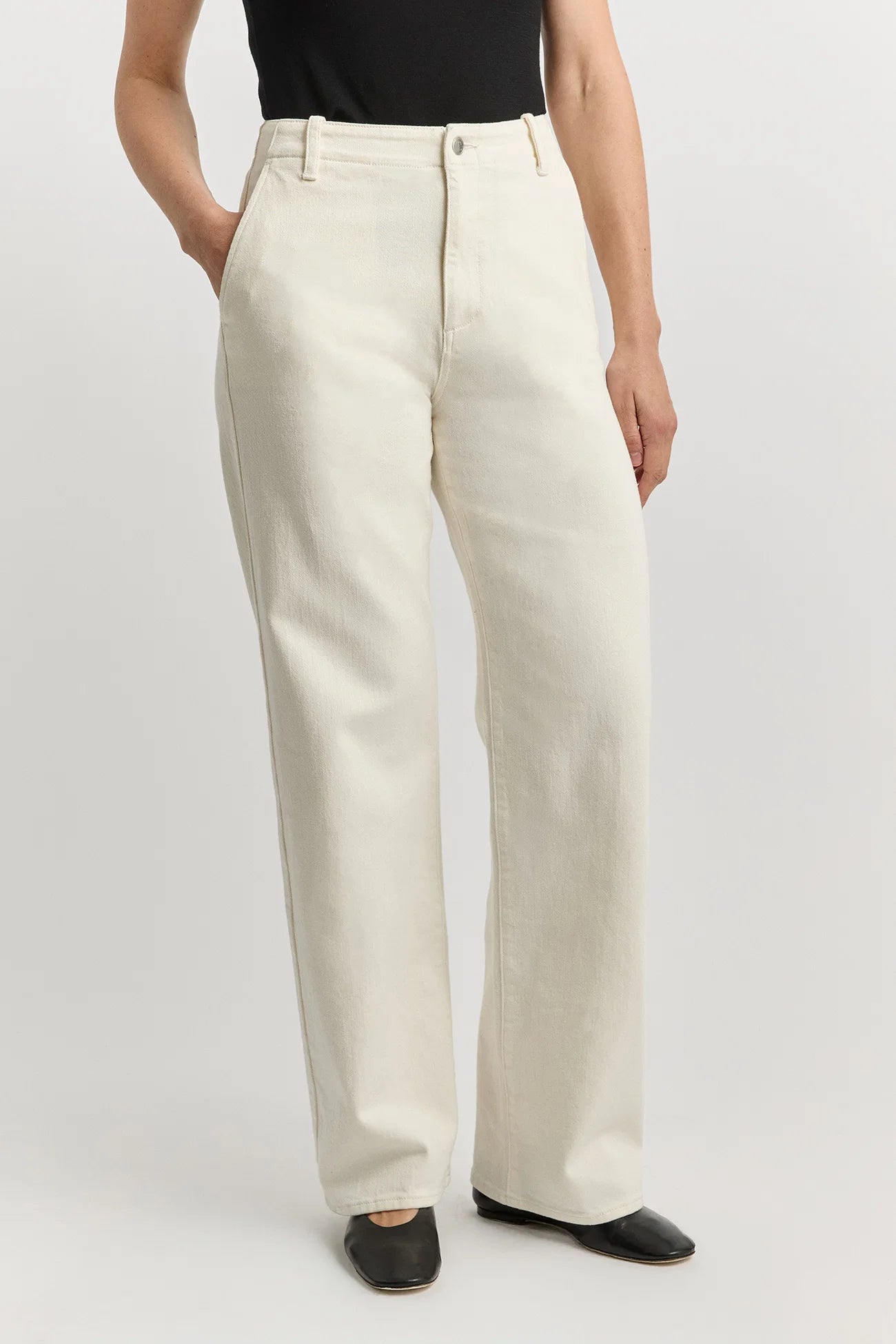 Wide Leg Merino Denim Jean | Ecru
