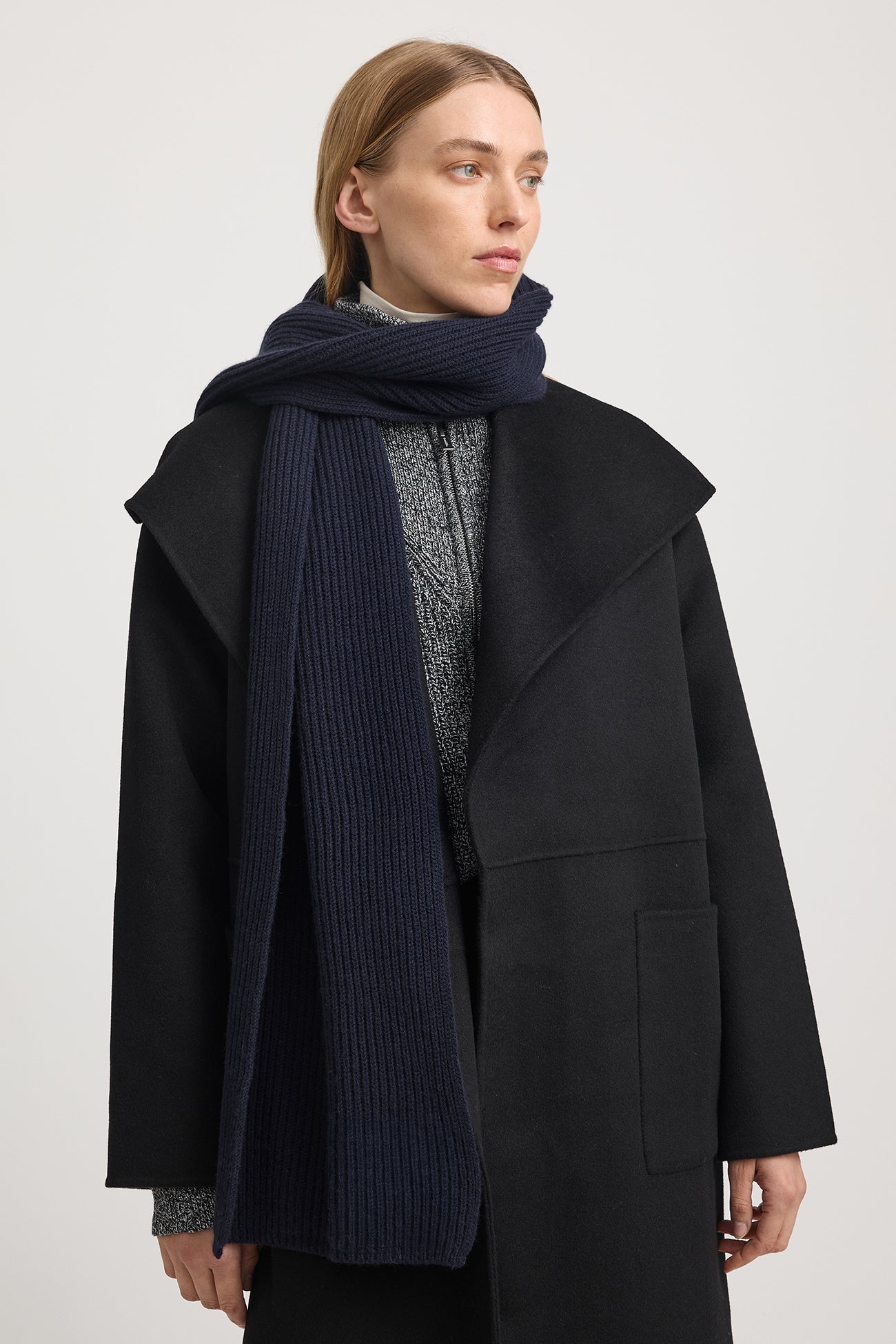 Merino Rib Scarf | French Navy