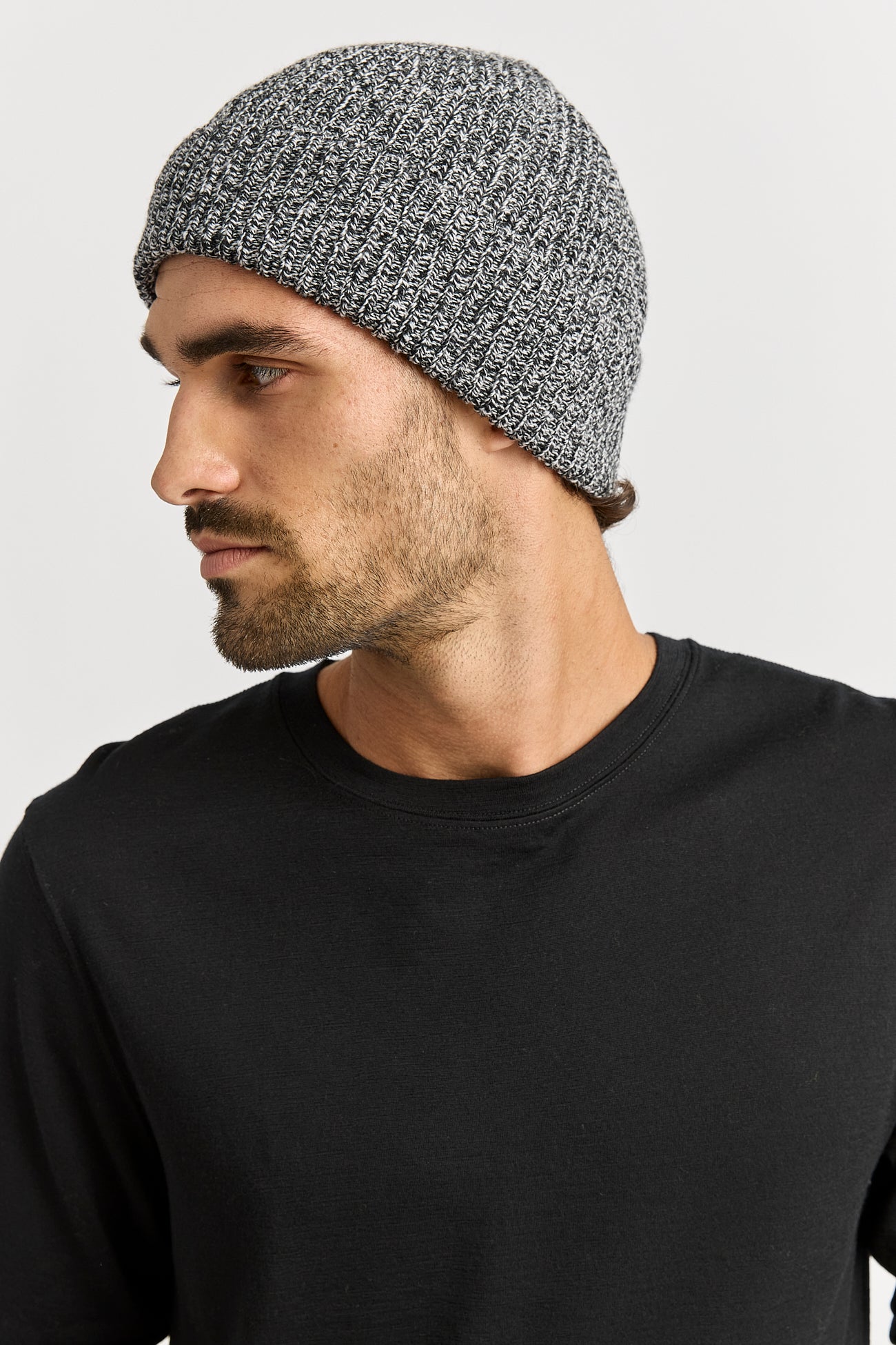 Ribbed Knit Beanie | Black & White