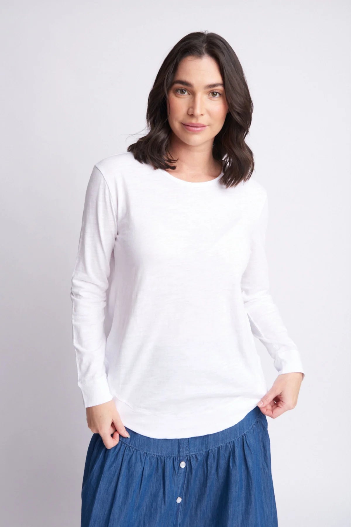 Shaped Hem Cotton Tee | White -  - Beechworth Emporium