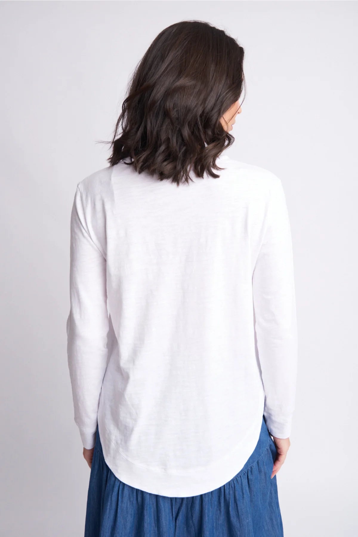 Shaped Hem Cotton Tee | White -  - Beechworth Emporium