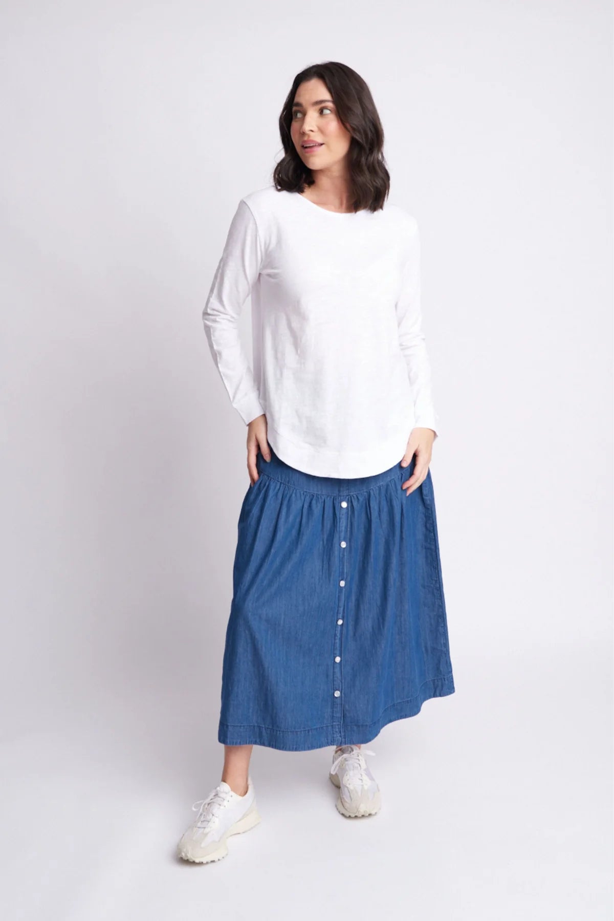 Shaped Hem Cotton Tee | White -  - Beechworth Emporium