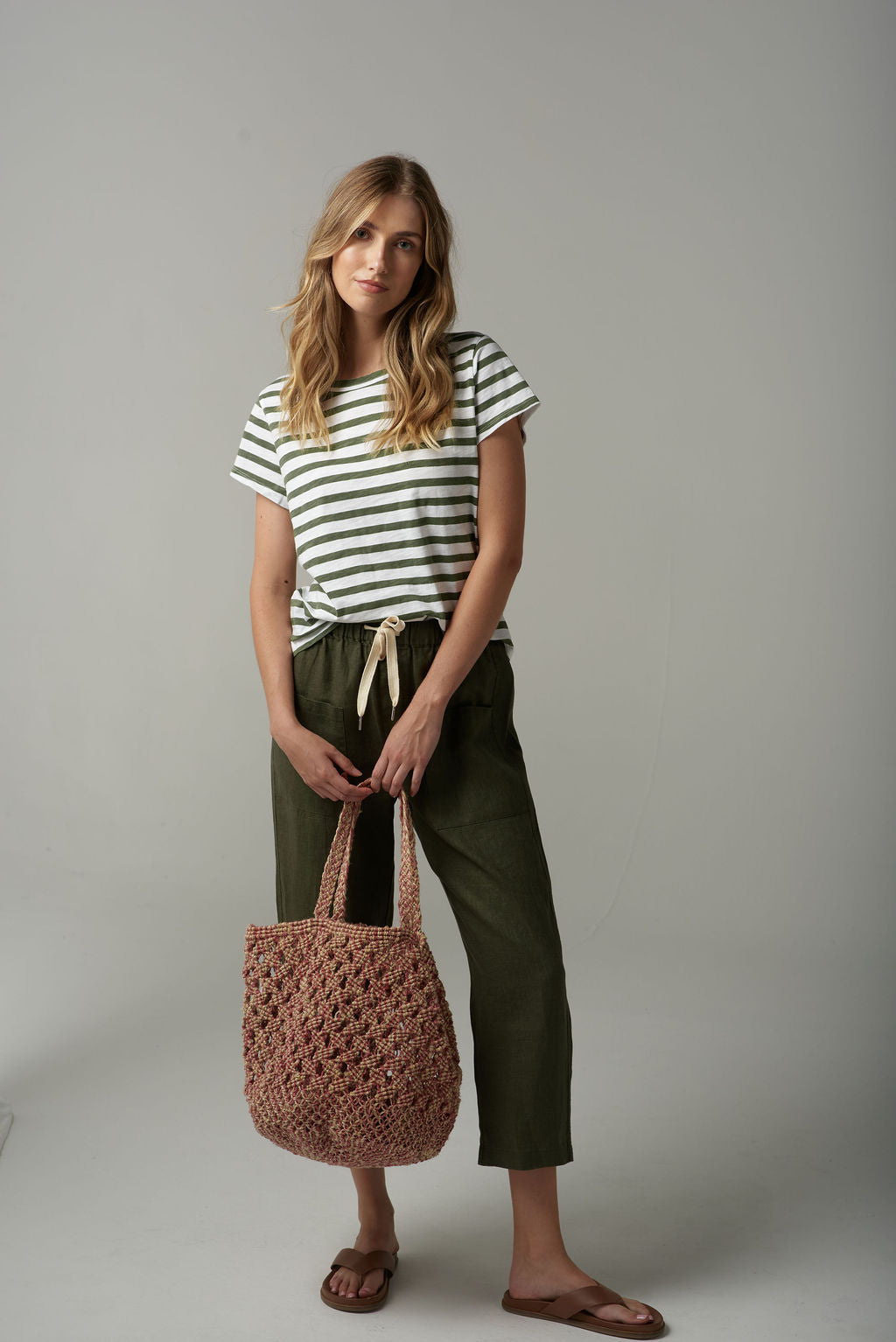 Stripe Basic Tee | White/Fairway Green
