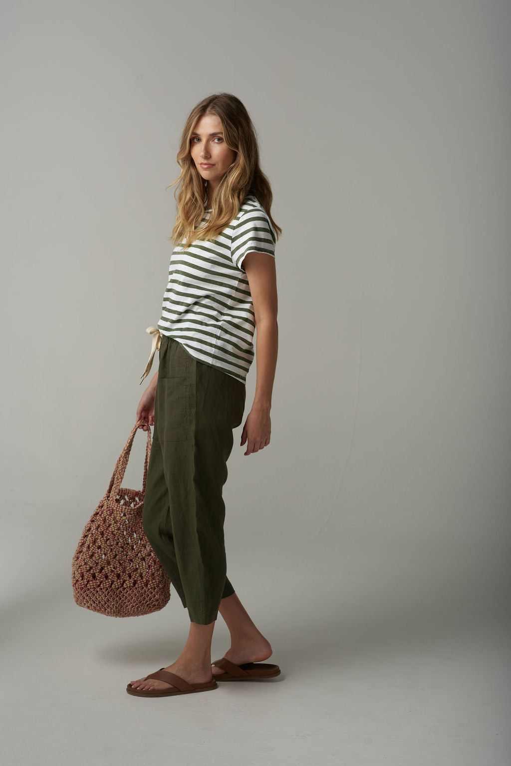 Stripe Basic Tee | White/Fairway Green