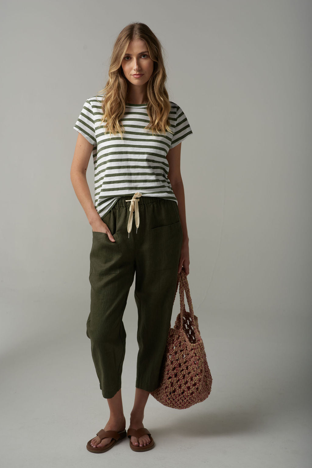 Stripe Basic Tee | White/Fairway Green