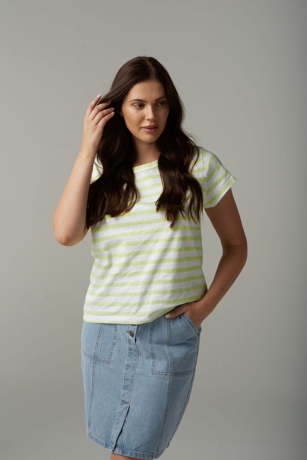 Stripe Basic Tee | White/Lime