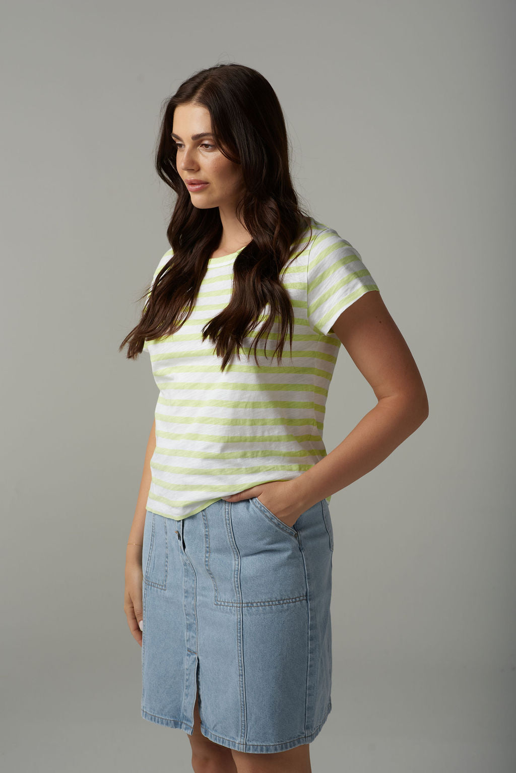 Stripe Basic Tee | White/Lime