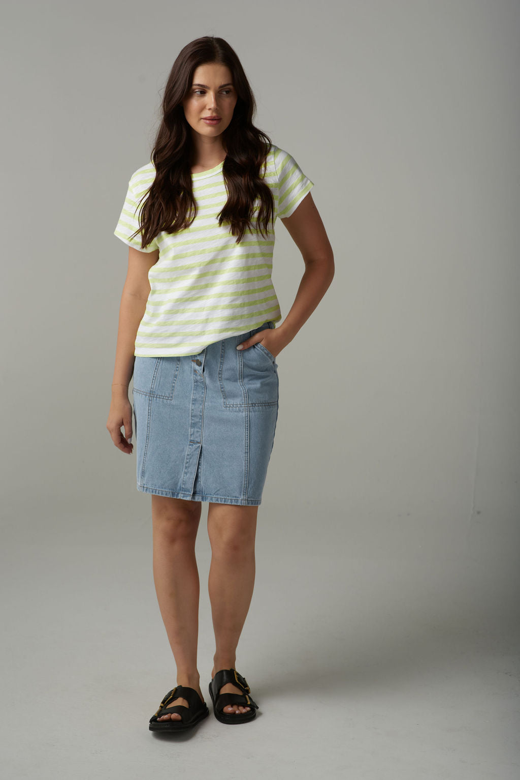 Stripe Basic Tee | White/Lime