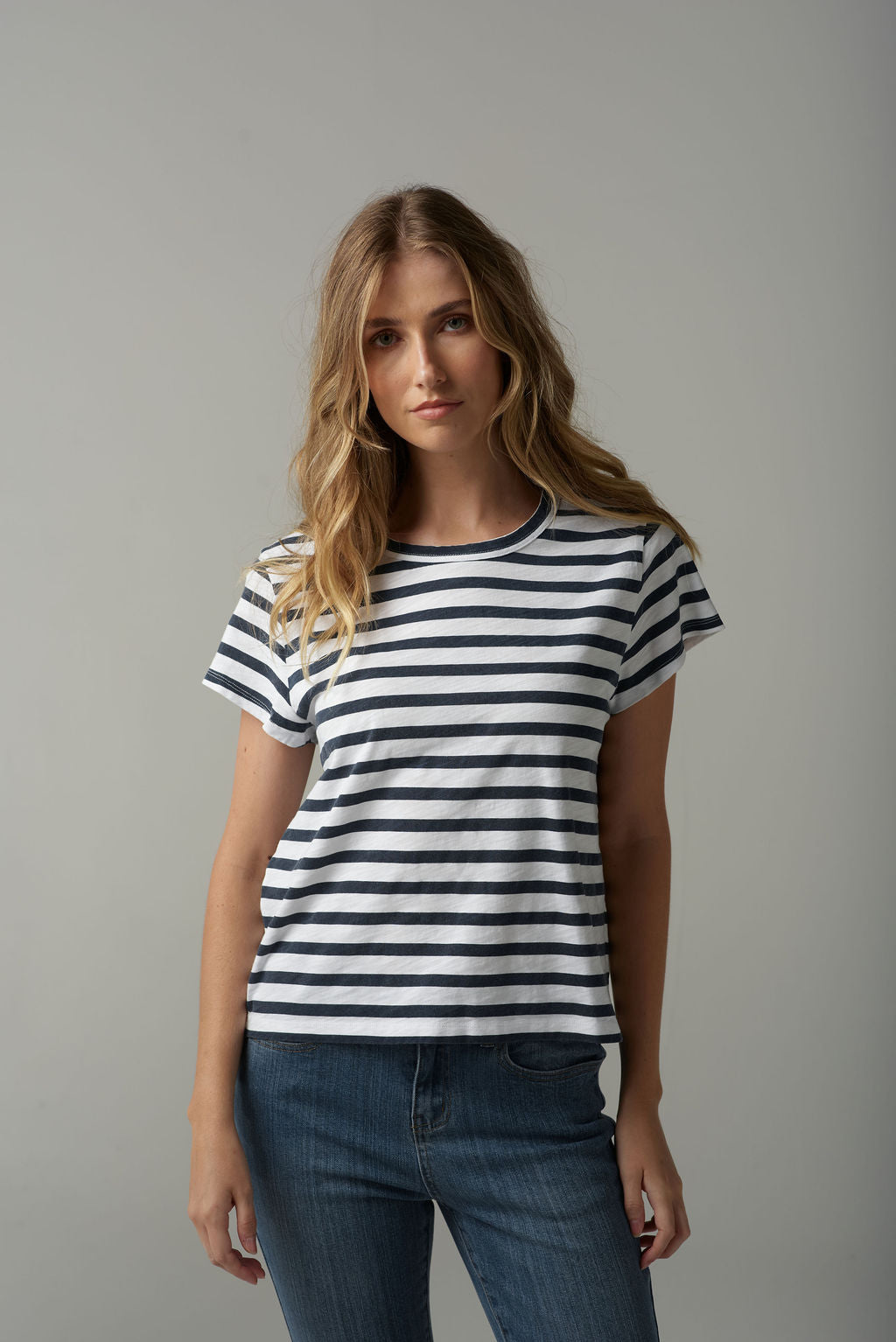 Stripe Basic Tee | White/Parisian Navy