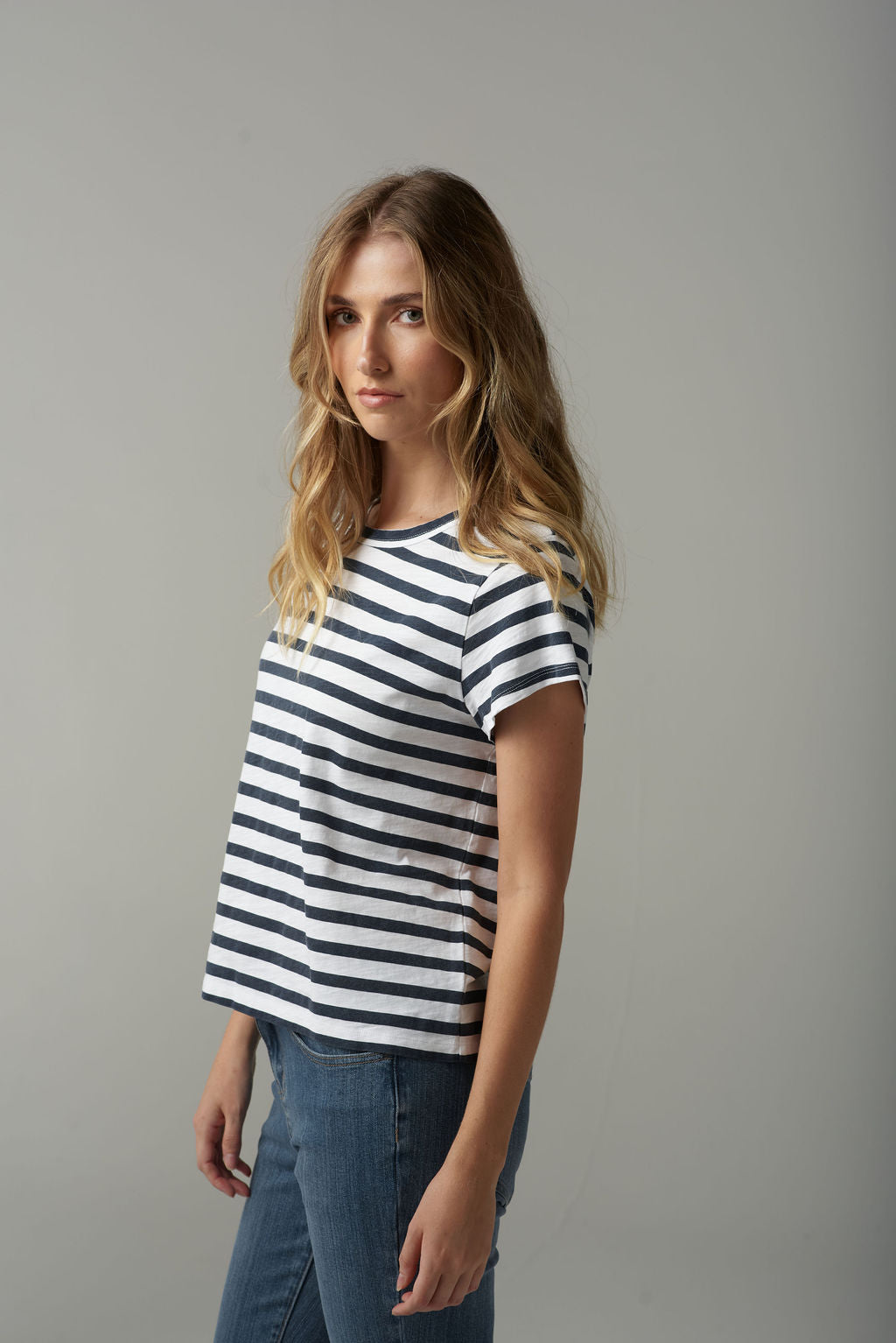 Stripe Basic Tee | White/Parisian Navy
