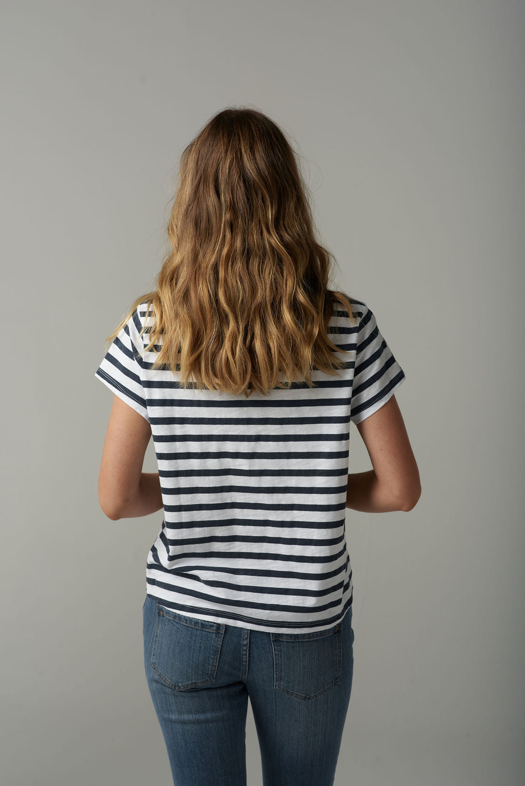 Stripe Basic Tee | White/Parisian Navy