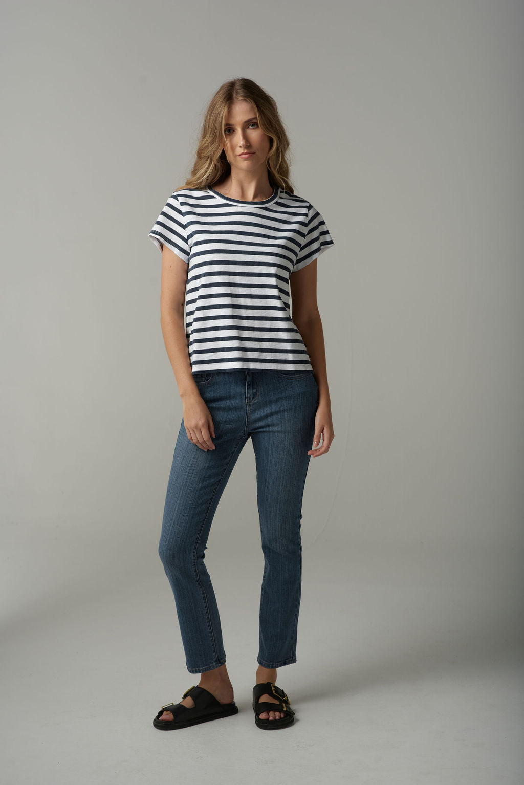 Stripe Basic Tee | White/Parisian Navy