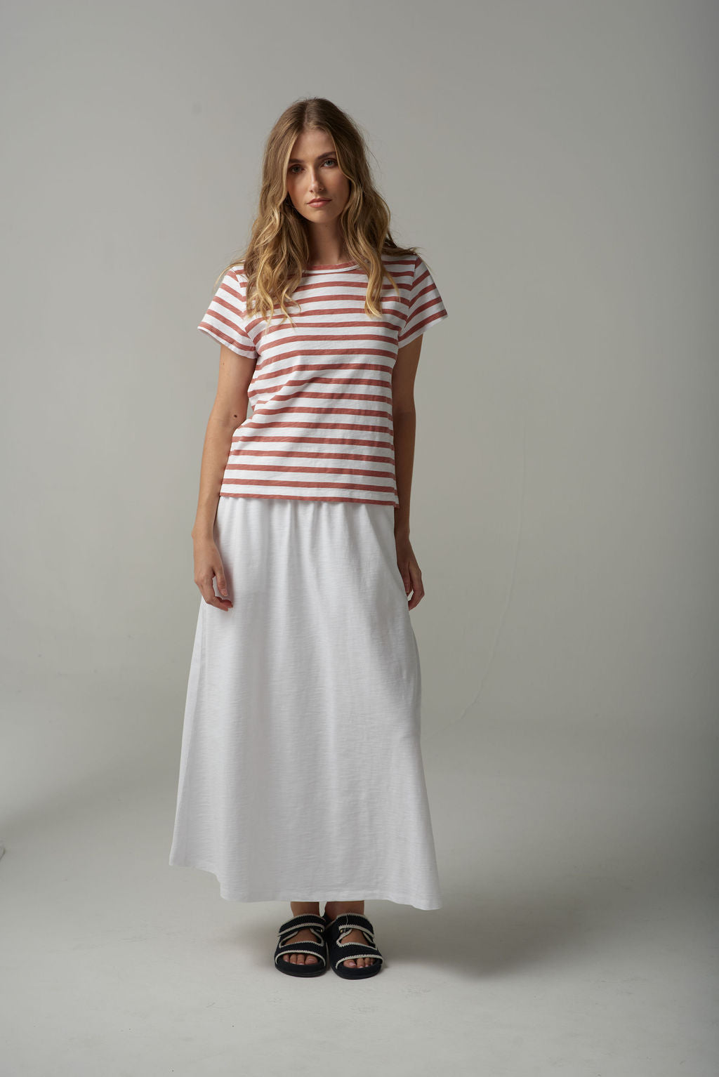 Stripe Basic Tee | White/Terracotta