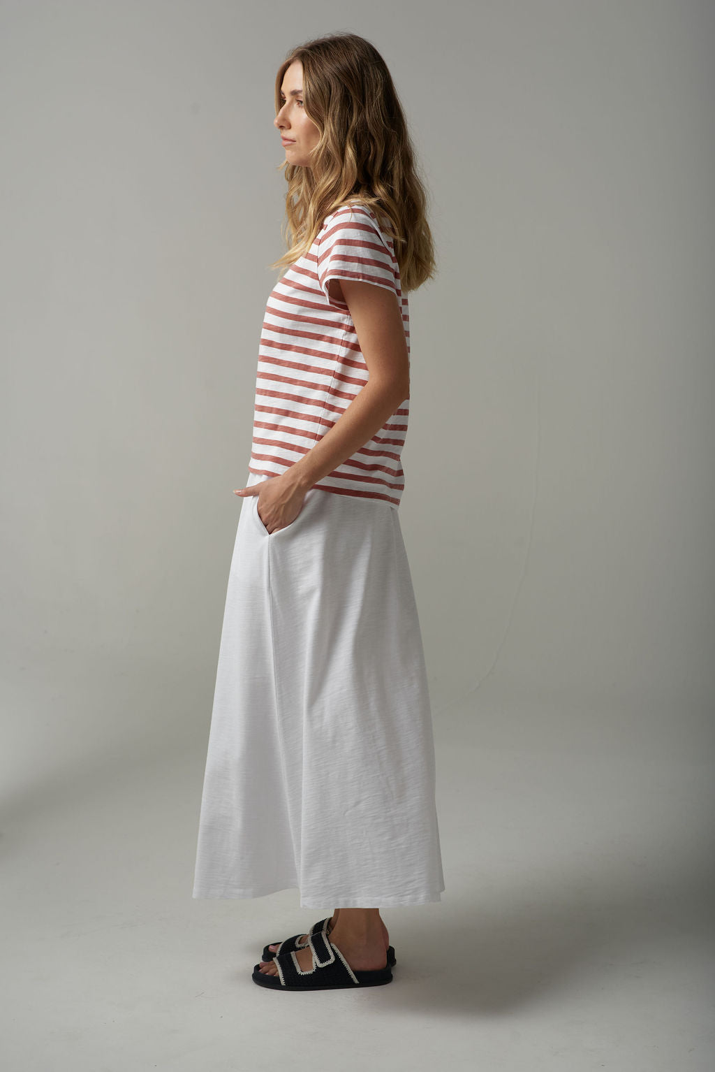 Stripe Basic Tee | White/Terracotta