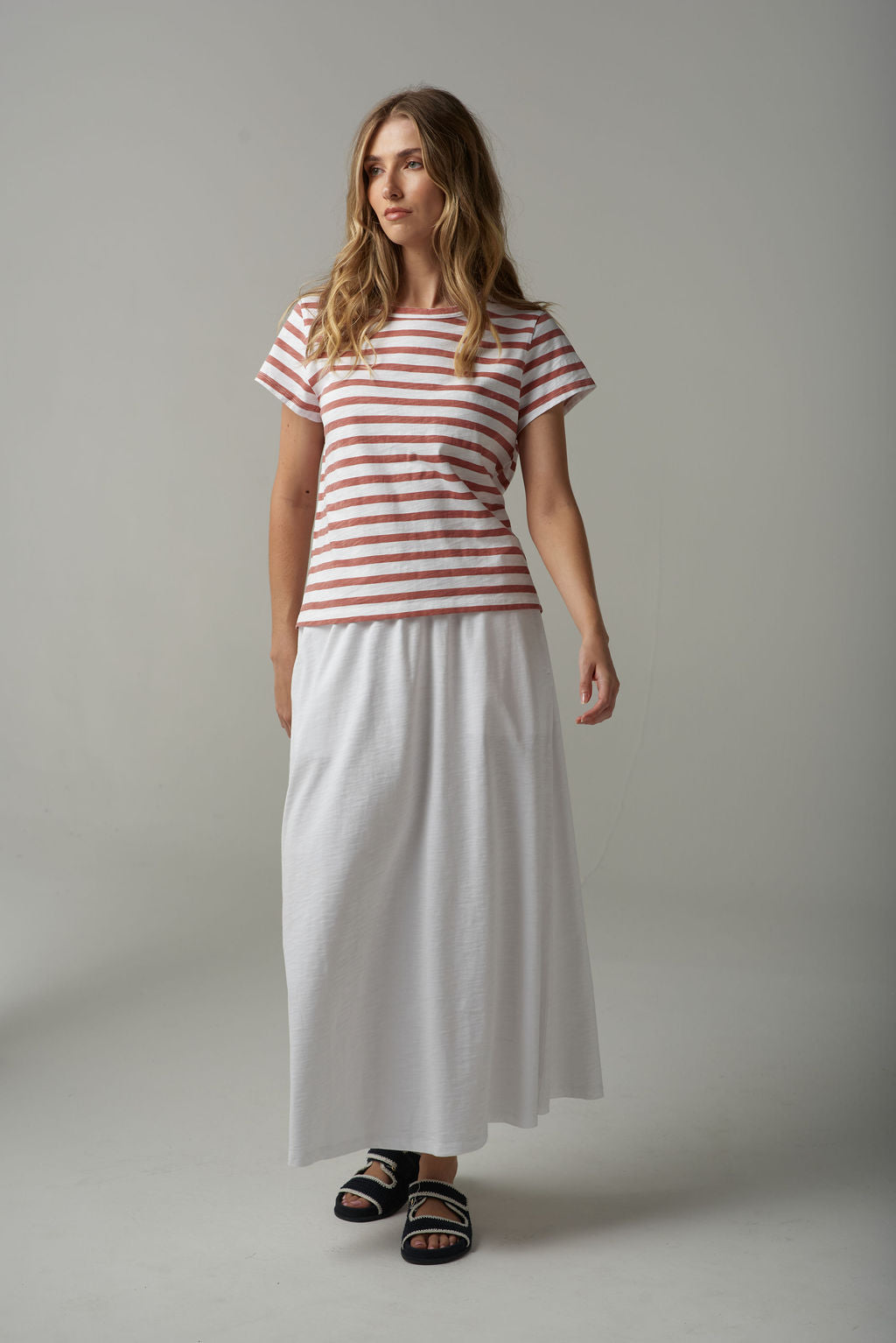 Stripe Basic Tee | White/Terracotta