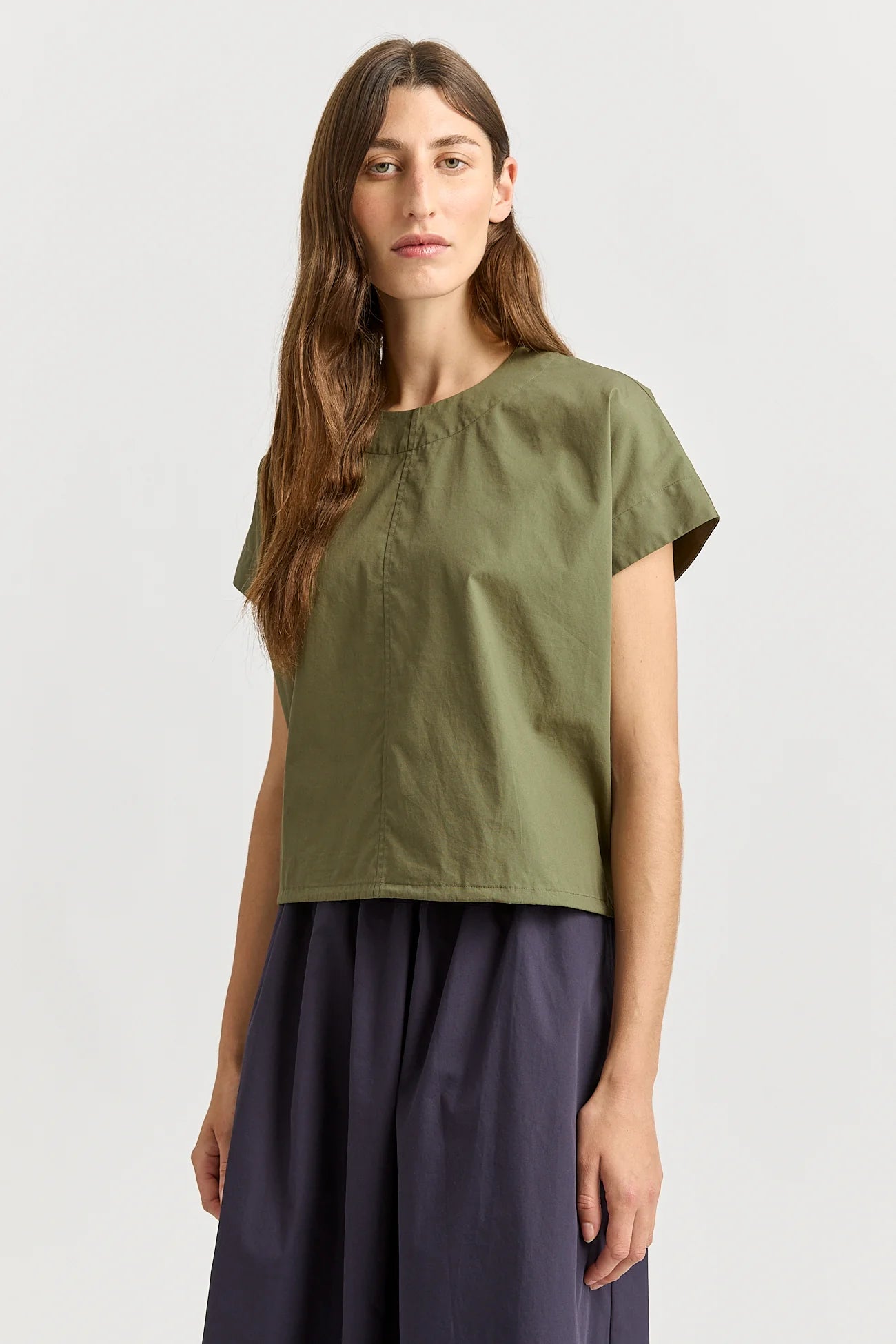 Cotton Drawstring Top | Olive