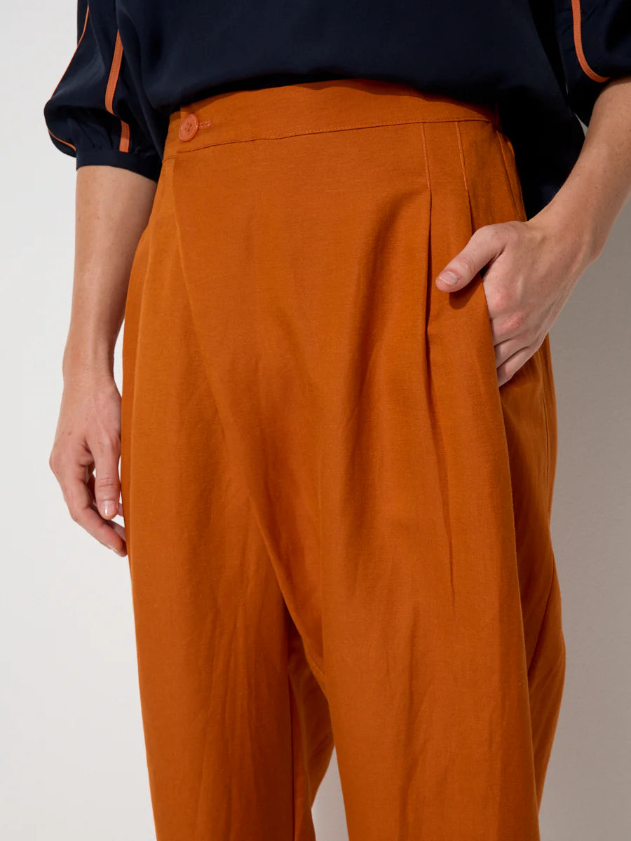 Essential Linen Wrap Pant | Rust