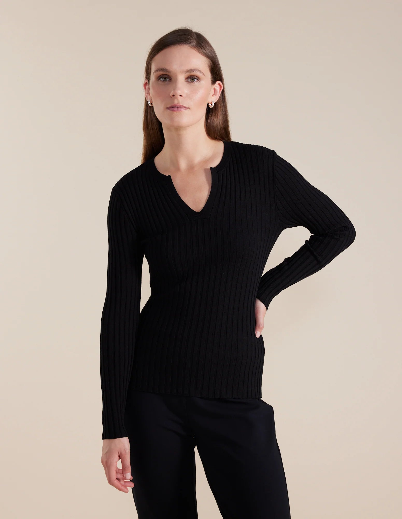 Essential Rib Knit Henley | Black - Marco Polo - Beechworth Emporium