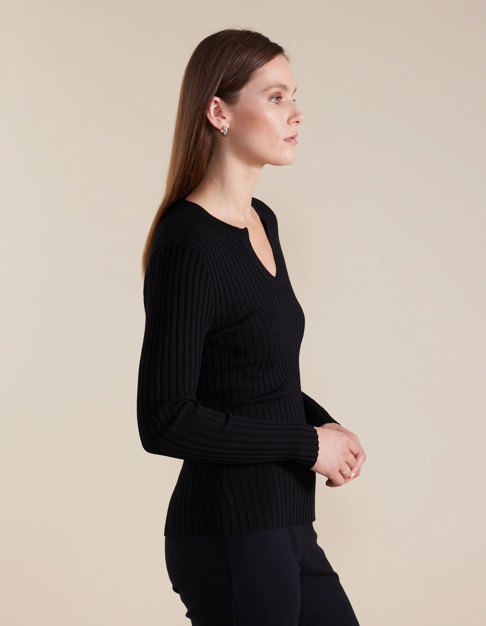 Essential Rib Knit Henley | Black - Marco Polo - Beechworth Emporium