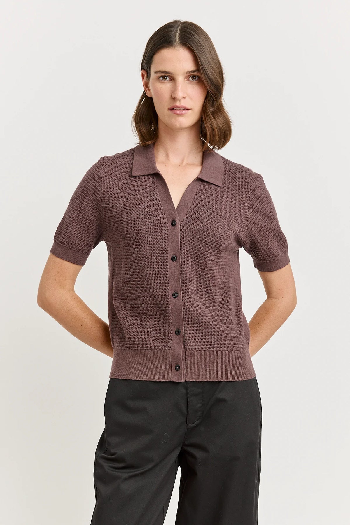 Grain Stitch Button Polo | Cacao