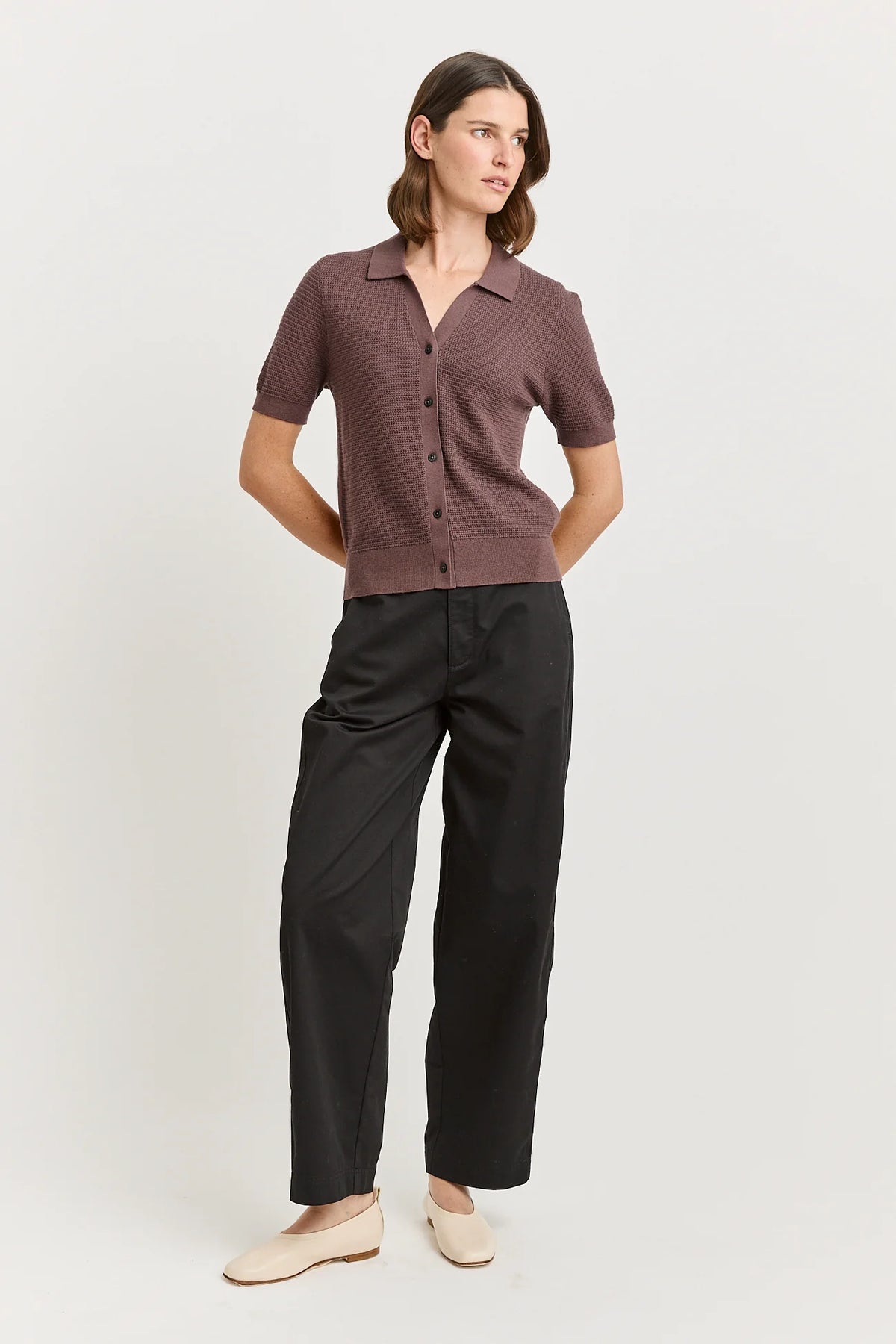 Grain Stitch Button Polo | Cacao