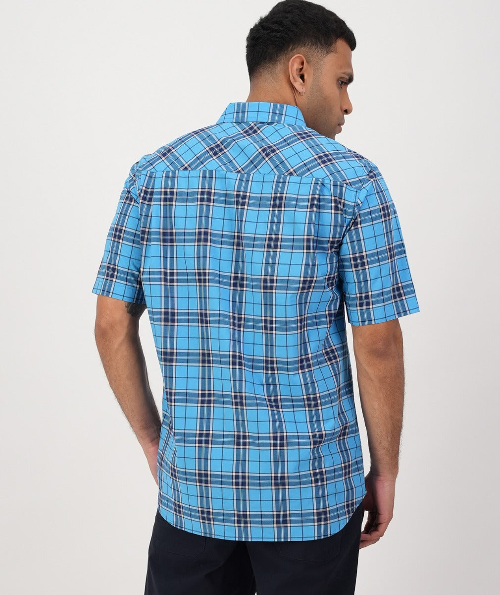 Grendon Short Sleeve Shirt | Azure/Navy Check - Swanndri - Beechworth Emporium