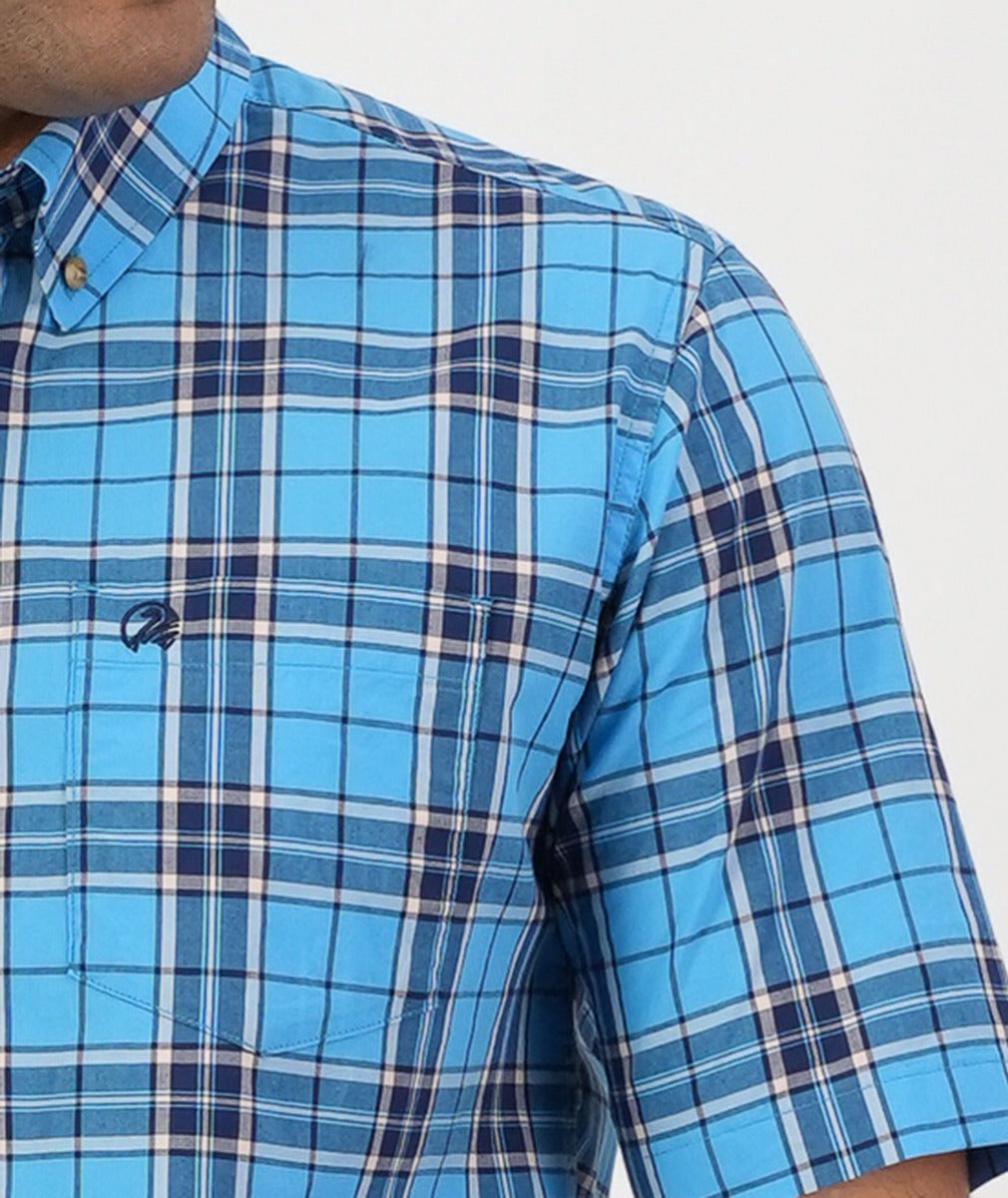 Grendon Short Sleeve Shirt | Azure/Navy Check - Swanndri - Beechworth Emporium