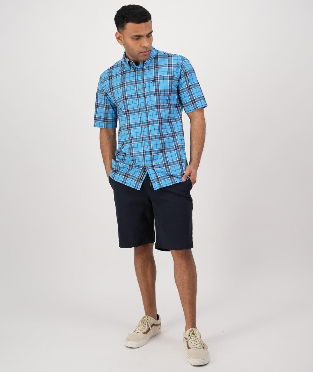 Grendon Short Sleeve Shirt | Azure/Navy Check - Swanndri - Beechworth Emporium