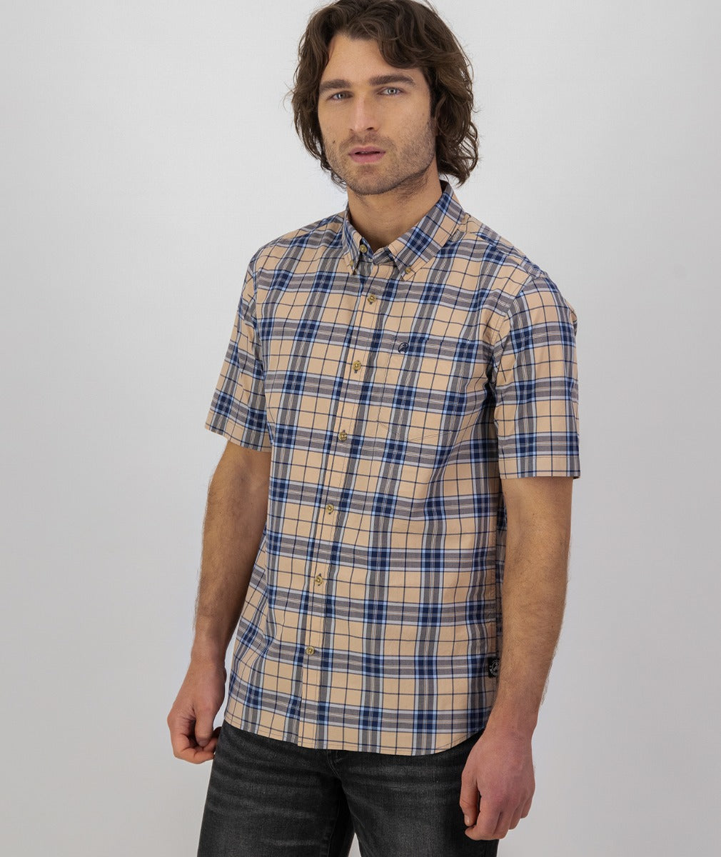 Grendon Short Sleeve Shirt | Pebble/Navy Check - Swanndri - Beechworth Emporium