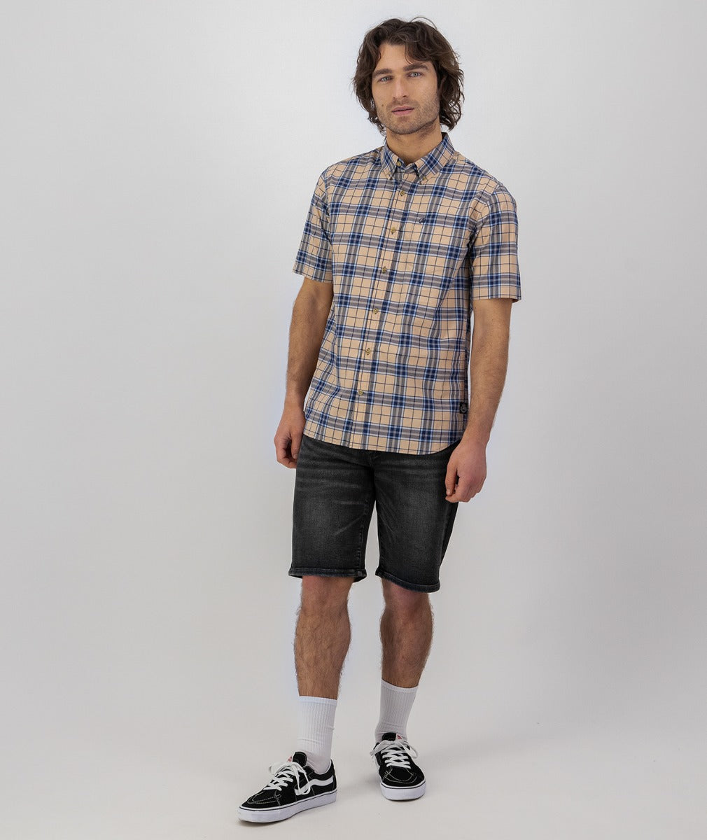 Grendon Short Sleeve Shirt | Pebble/Navy Check - Swanndri - Beechworth Emporium