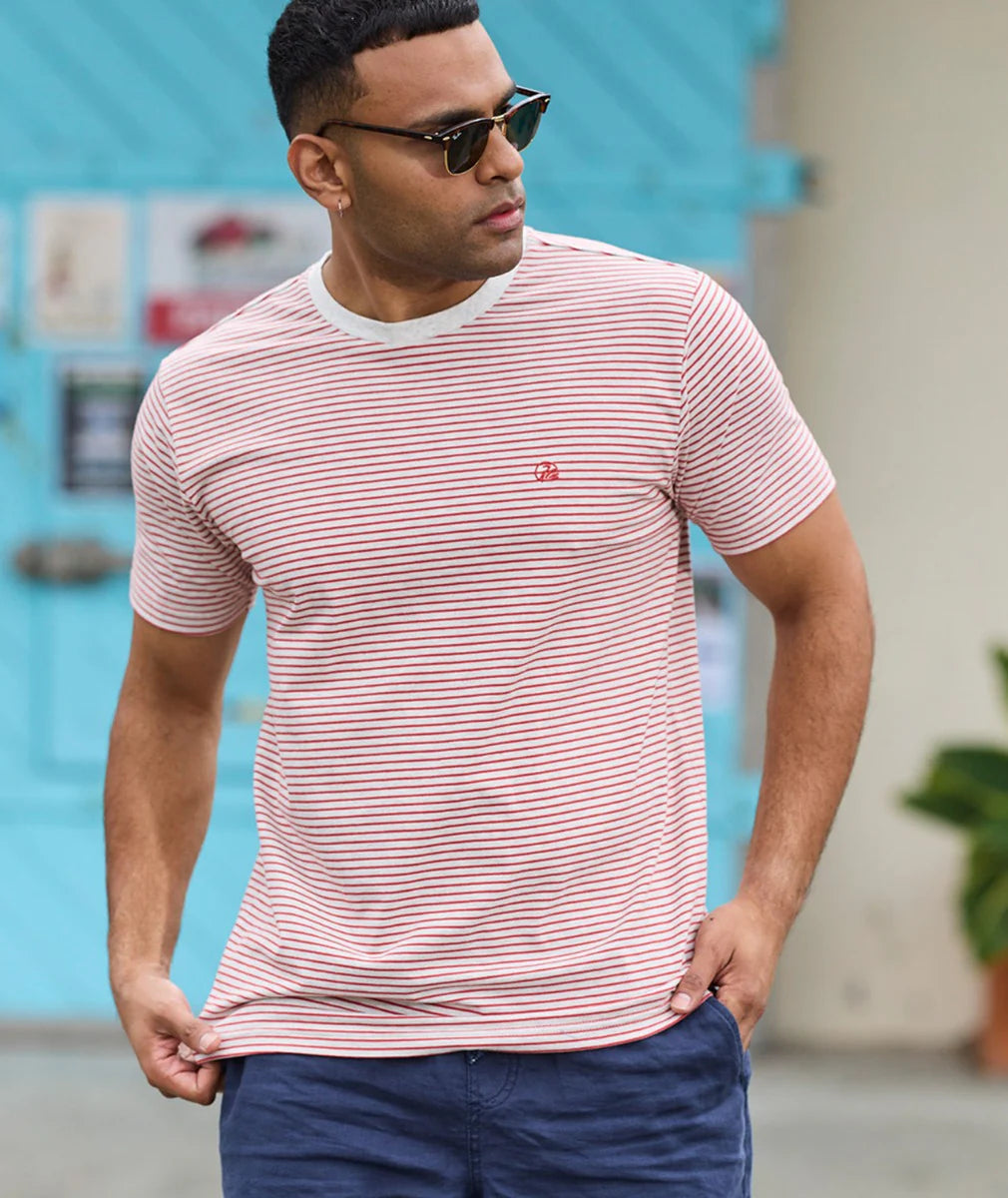 Hilderthorpe Stripe Tee | Campfire/Taupe Marle