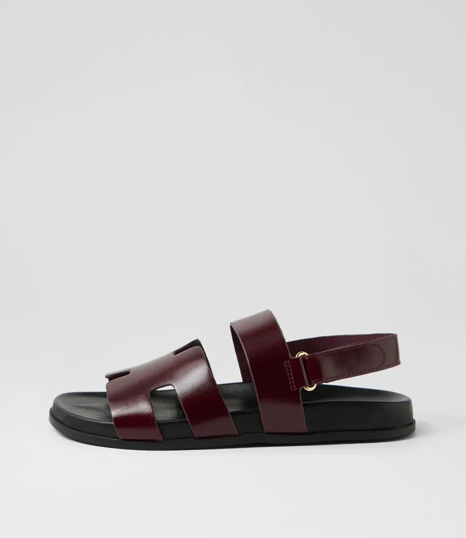 Hopeful Burgundy Black Shine Leather Sandals