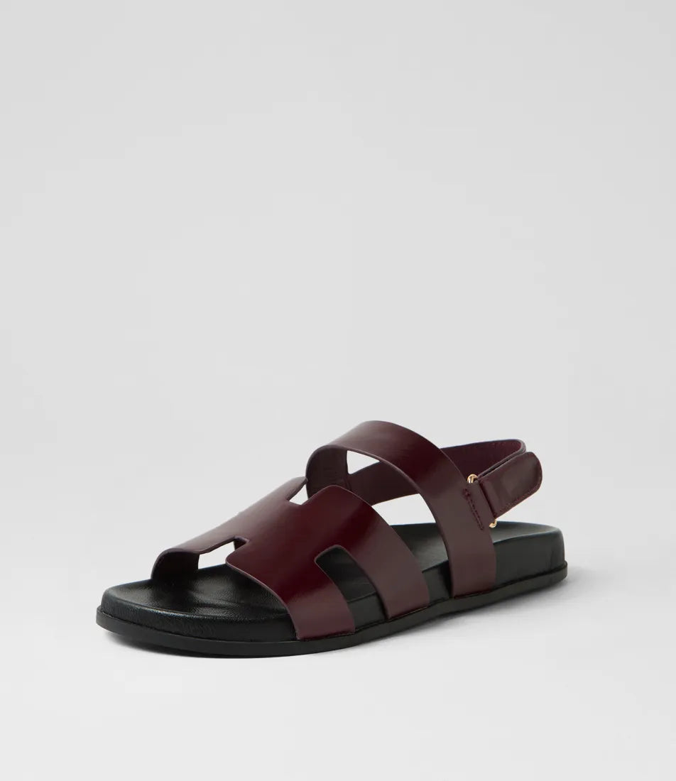 Hopeful Burgundy Black Shine Leather Sandals