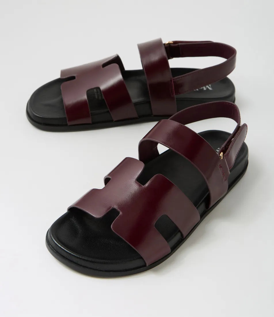 Hopeful Burgundy Black Shine Leather Sandals