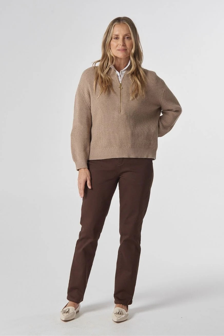 Jillaroo 1/2 Zip Merino Cotton Jumper | Oatmeal
