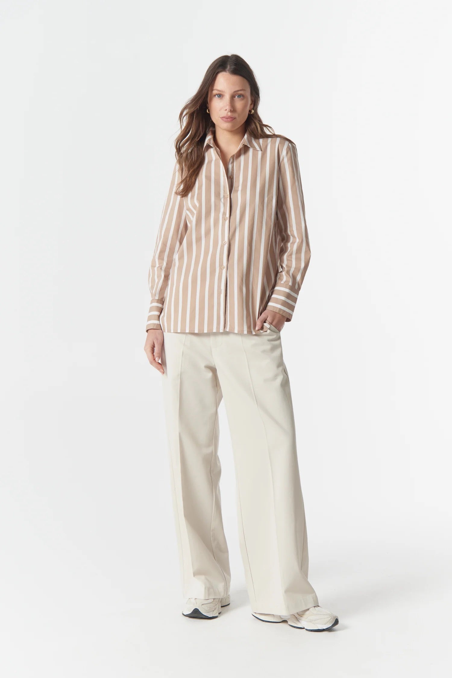 Most Wanted Striped Shirt | Camel/White